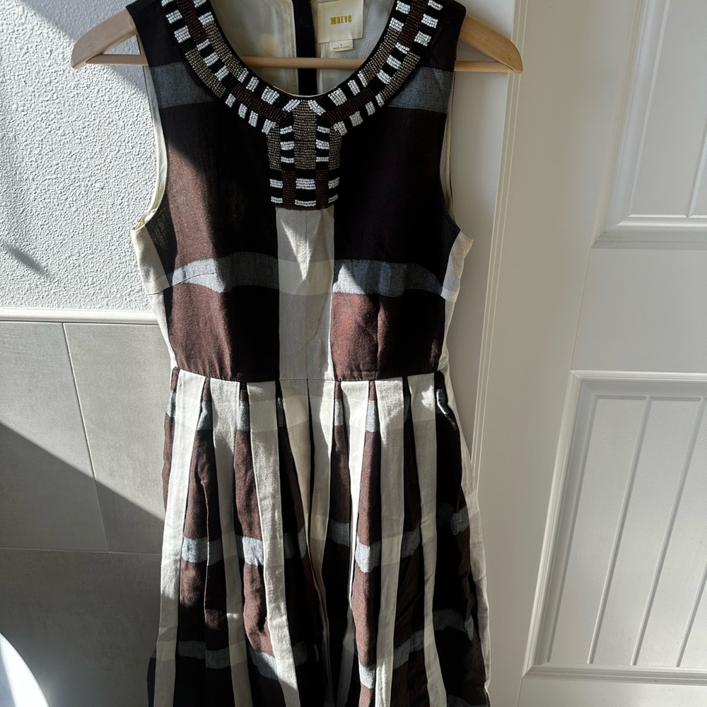 Maeve Brown and White Beaded Collar Dress(Anthropologie)